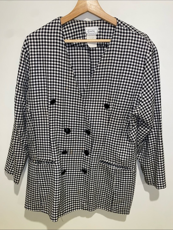 Exotic Jackets & Blazers - Vintage Exotic Black & White Gingham Double-Breasted Jacket